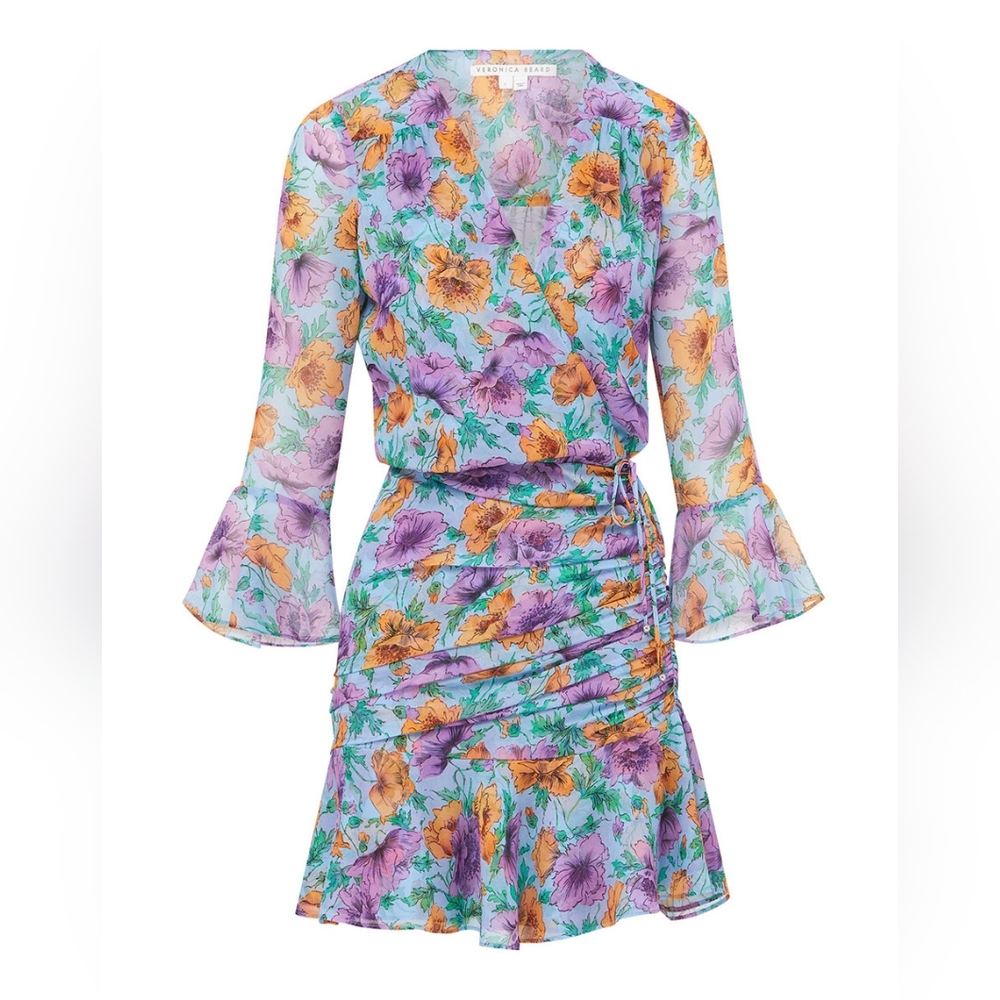 VERONICA BEARD Sean Floral Print 100% Silk Mini Long Sleeve Dress US 4 6 Org$598